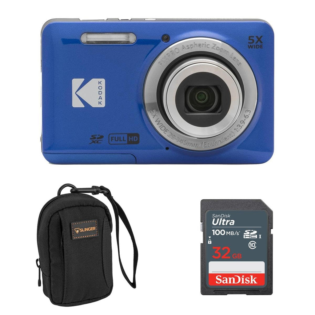 KODAK PIXPRO FZ55-BK 16MP Digital Camera 5X Optical Zoom 28mm Wide Angle 1080P Full HD Video 2.7" LCD Vlogging Camera. Bundle with SD Card and Slinger Camera Bag